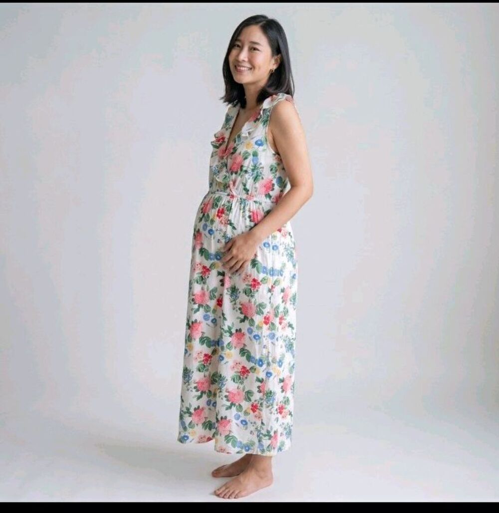 Old Navy Maternity Floral Ruffle V-Neck Sleeveless Maxi Dress Womens Sz S Garden